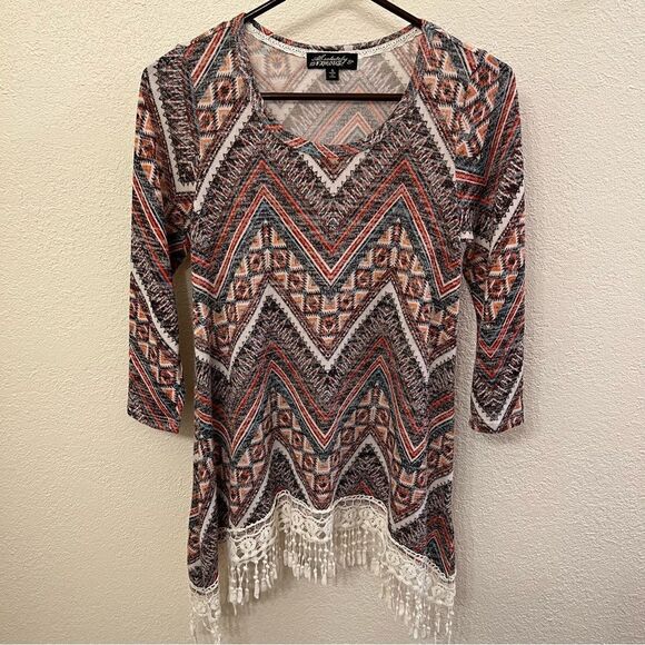 Absolutely Famous Boho Long Sleeve Top Size Small - Picture 1 of 5